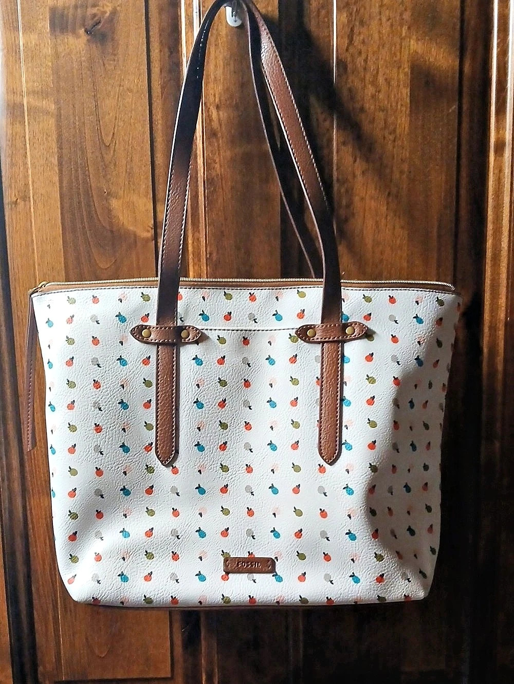 Fossil Rachel Tote Fruit Print in White & Brown
